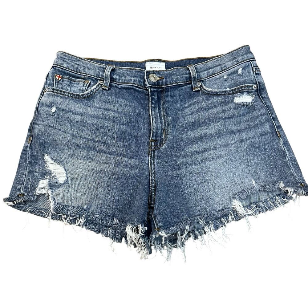Hudson Gracie Cutoff Denim Shorts Size 30 Distressed Zip Fly Medium Wash Stretch